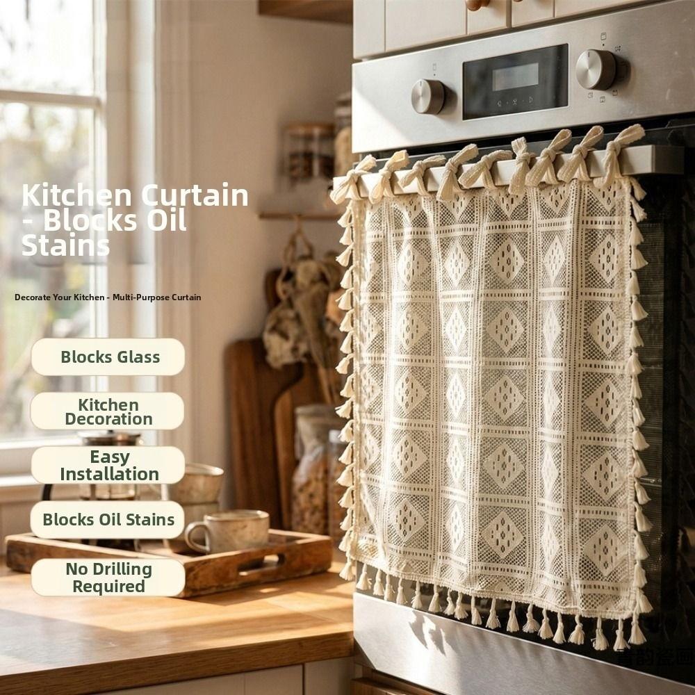 Lace Oven Door Curtain Tassels Kitchen Cabinet Curtains No Drill Stove Decor Valance Kitchen Decor
