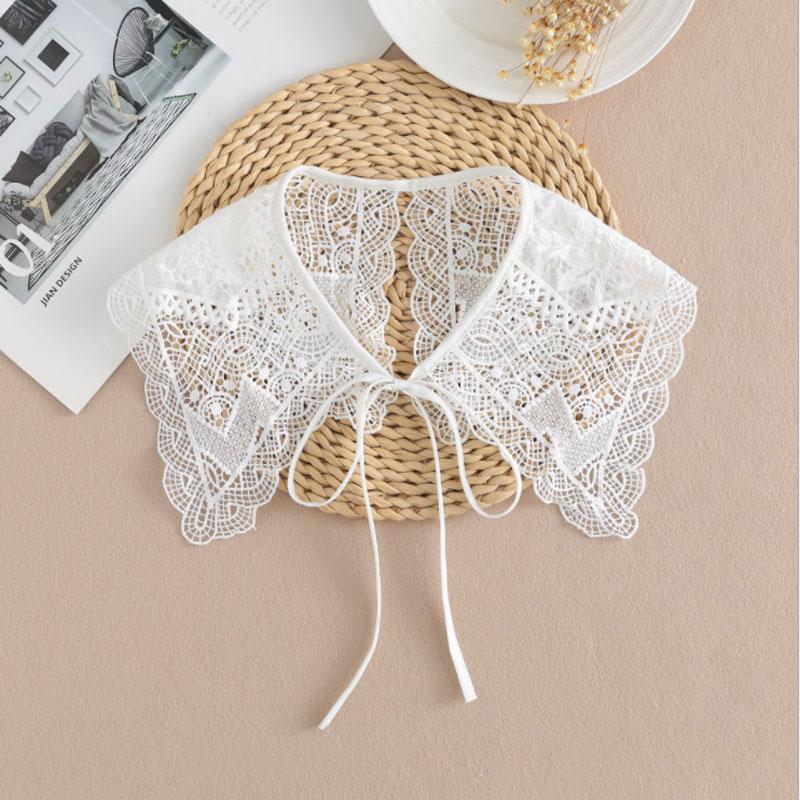 Lace Fake Collar Women Detachable Collars For Women False Collar Embroidery Floral Lolita Lapel Half Shirt Shawl Wrap Decoration