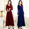 2025 New Autumn/Winter Plus Size Velvet Dress Long Sleeved, V Neck, Big Swing Gown for Evening Parties and Banquets
