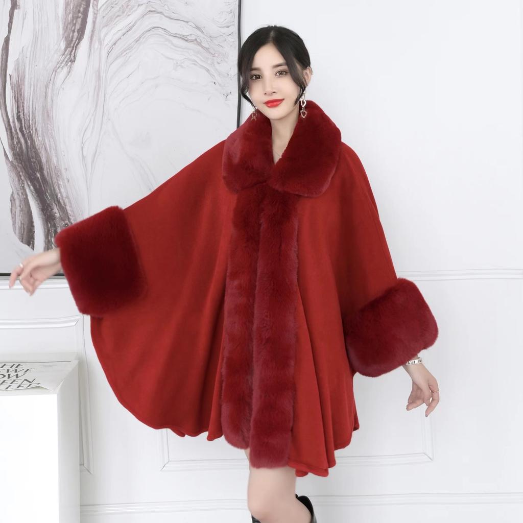 Autumn and Winter Women's Hair Collar Shawl Cape Large Size Knitted Cardigan Loose Jacket