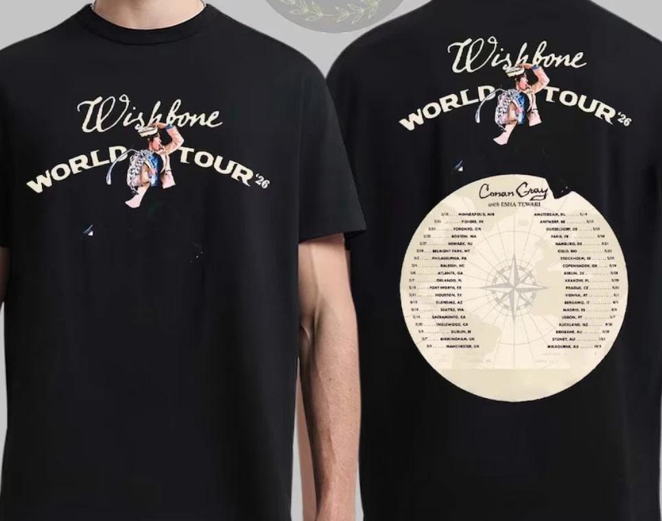 Conan Gray Wishbone World Tour 2026 Двусторонняя футболка 100% хлопок Мужские футболки Топ