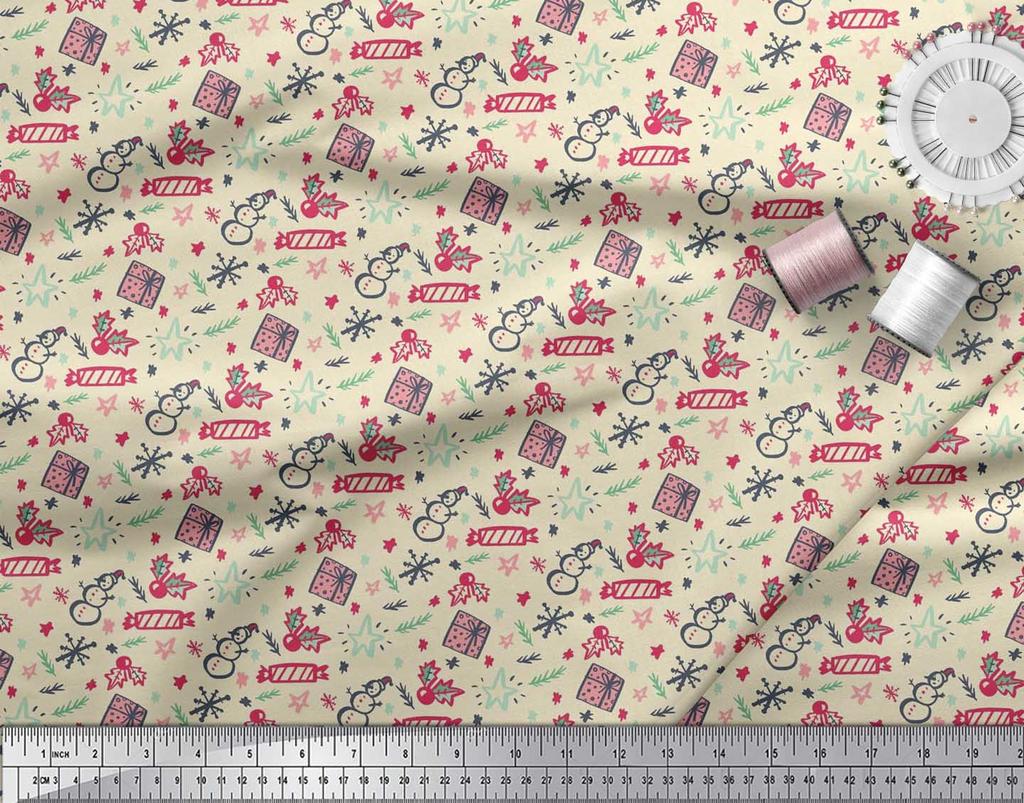 Soimoi Белая японская креп-сатиновая ткань Снеговик, конфеты и подарочная коробка Рождественские принты на ткани по метрам 42 дюйма