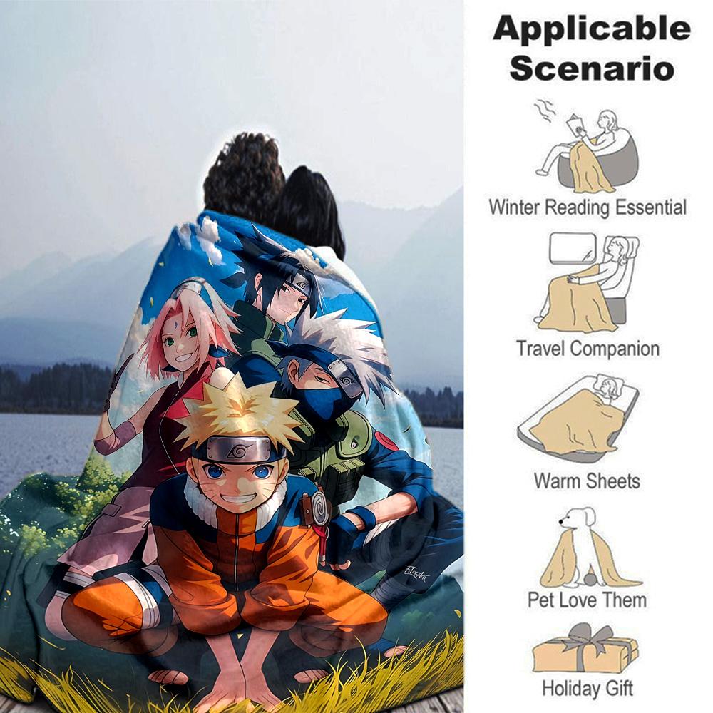 Naruto Team Adventure Flannel Blanket Super Soft Warm Cozy Blanket For Sofa Bed Office Travel Allseason Home Decor Gift