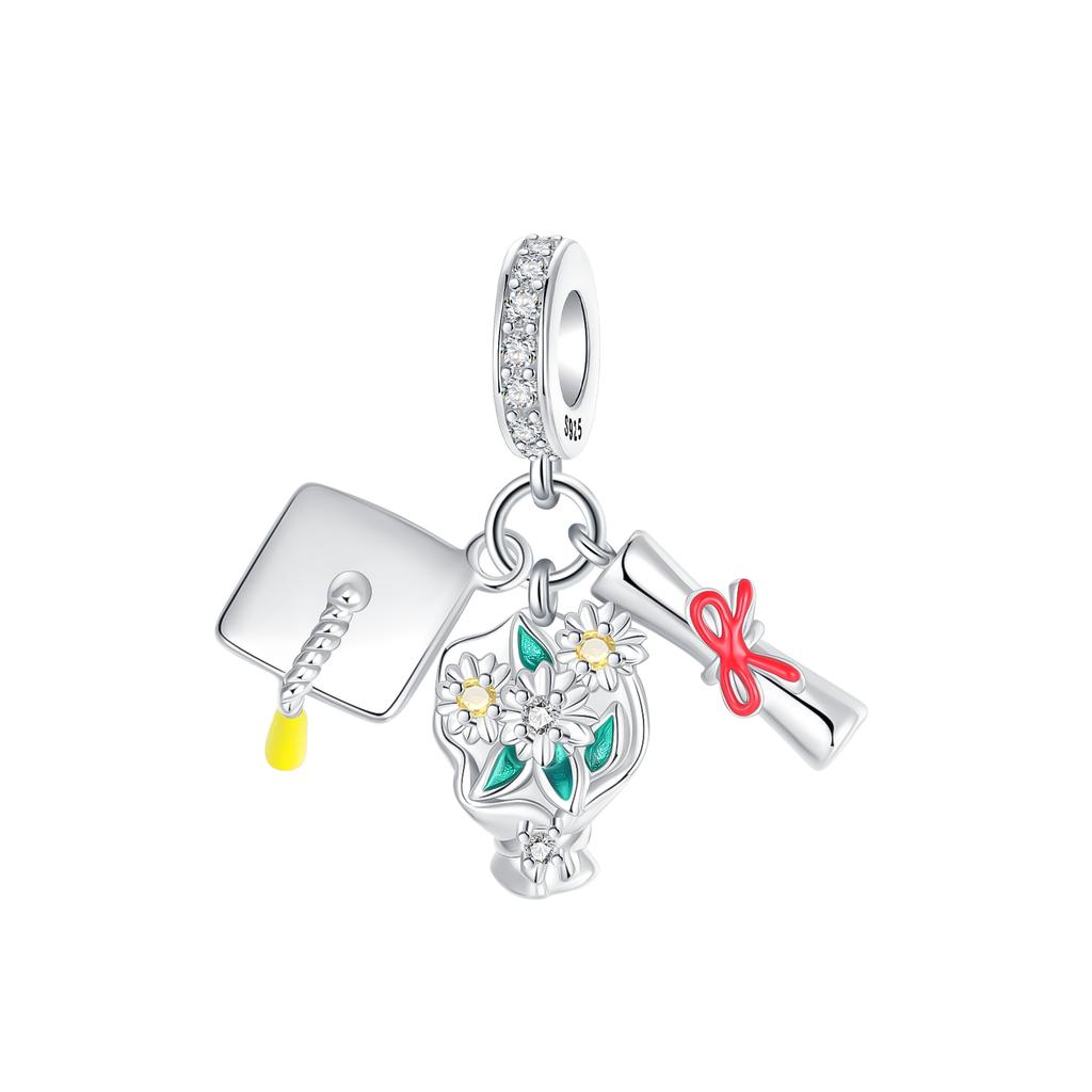 New Copper Graduation Season Charms Beads Mortarboard Happy Graduation Pendants Fit Bracelet Diy Fine Jewelry Gift