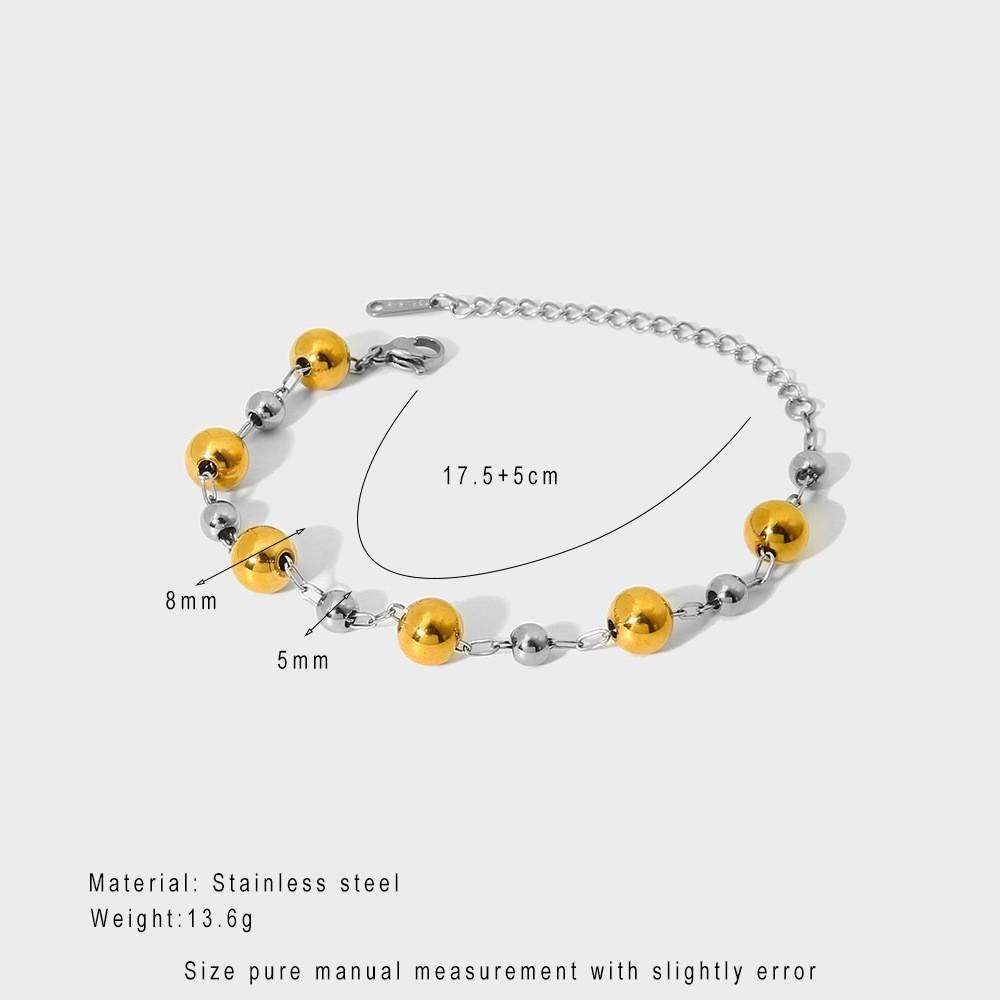 European and American ins minimalist gold and silver color matching round bead chain beaded necklace bracelet women's plated 18k gold stainless steel