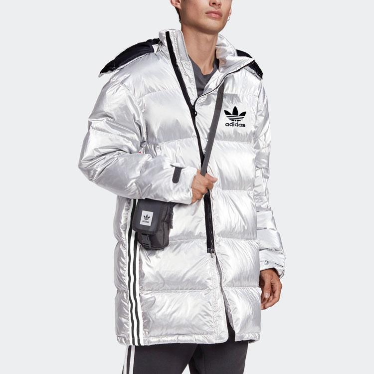 adidas originals Metal Dwn Jkt Stay Warm Diagonal zipper Sports hooded down Jacket Silver Men's GJ6733