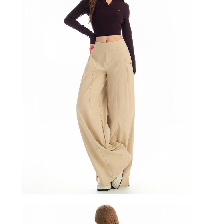 2025 Women's Autumn Khaki Wide-Leg Casual Drapey Floor-Length Pants