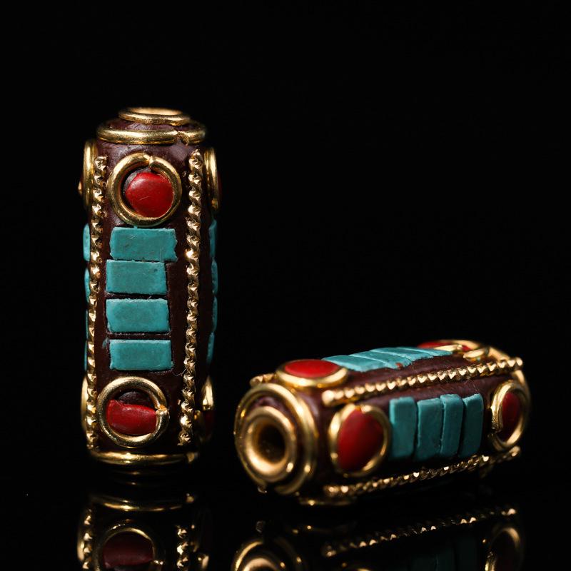 Nepal Six-Syllable Mantra Brass-Inlaid Spacer Beads for DIY Buddhist Rosary