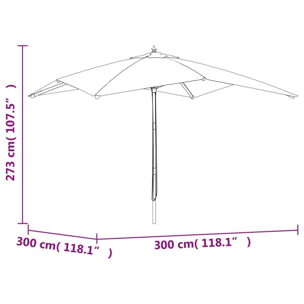 Vidaxl Parasol Ogrodowy Na Drewnianym Słupku, Zielony, 300X300X273 Cm