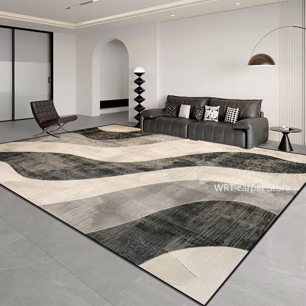 Nordic Striped Area Rug Soft Easy Clean Floor Mat for Living Room Bedroom Large Orange Brown Decorative Carpet