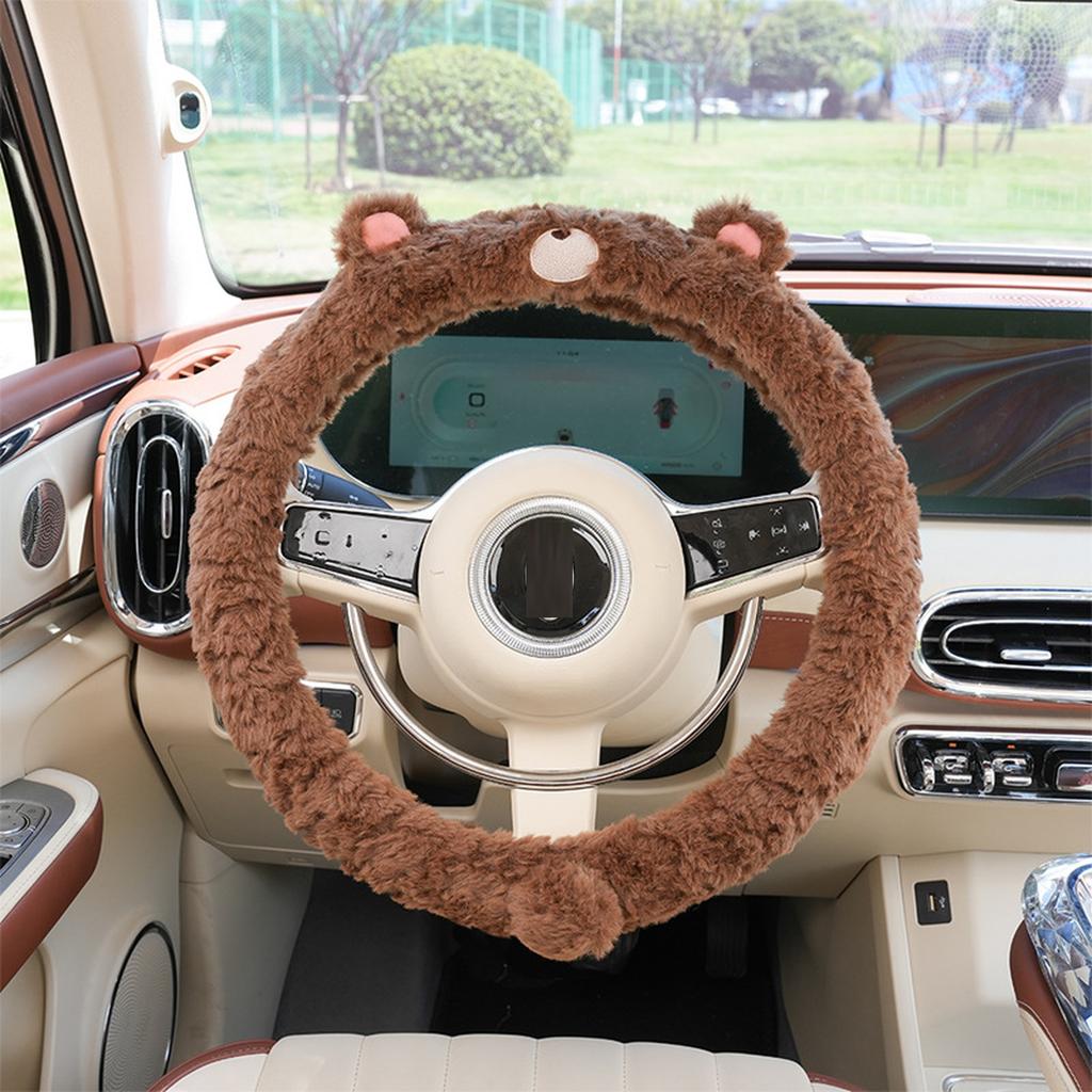 Car Steering Wheel Cover Winter Plush New Cartoon Cute Dog Inside the Car with Warm Cover Car Universal Protective Cover