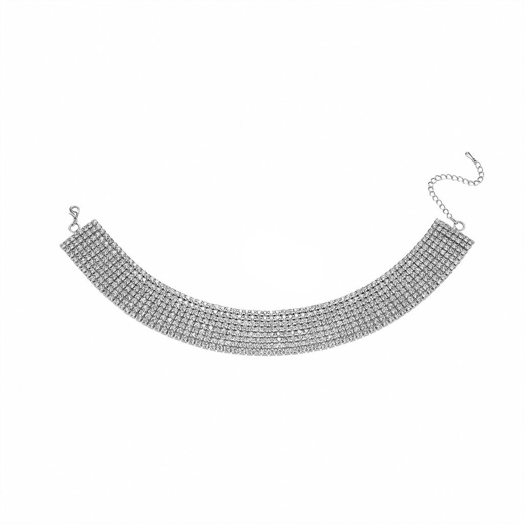 Premium Sense Of Super Flash 8 Rows Of Crystal Necklace Niche Design Fashion Luxury Collarbone Chain Bridal Necklace Women's Necklace