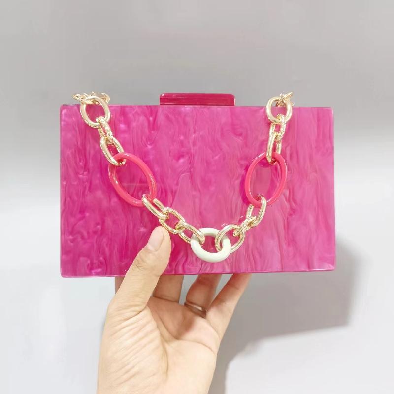 New Acrylic Chain Handbag Crossbody Bag Rose Red Fashion Evening Wedding Women Hand Sac A Mains Femme Side Bags Shoulder Small
