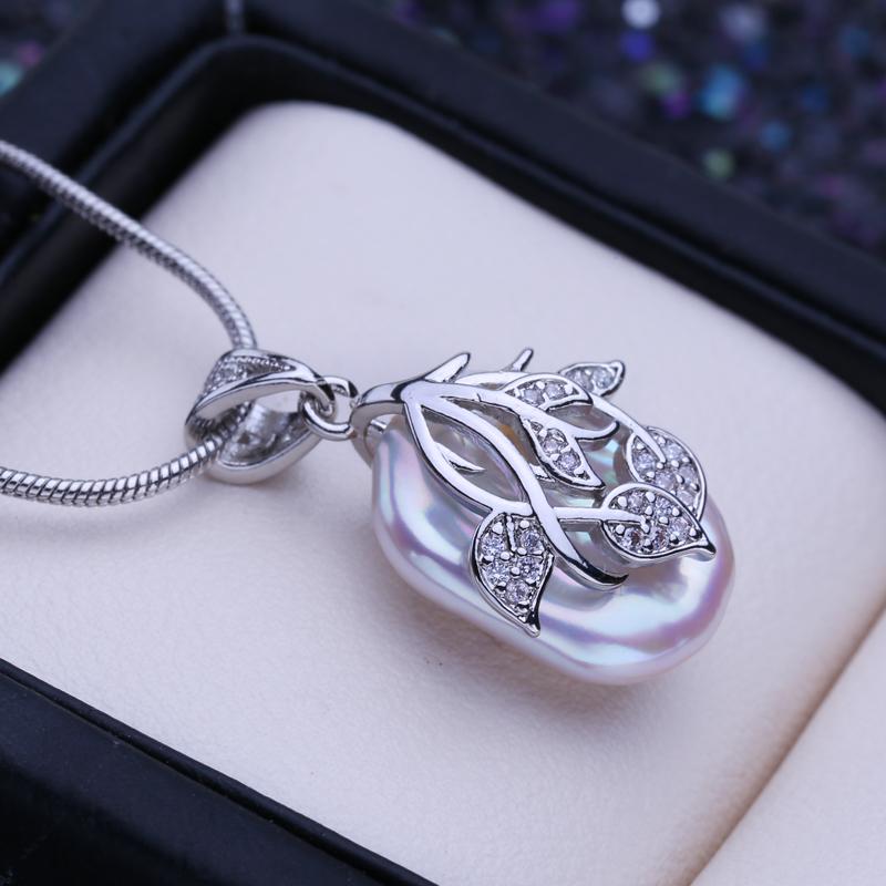 LSOOYH Натуральный пресноводный большой жемчуг в стиле барокко, классический кулон с цветком, ожерелья для женщин и девочек, подарок на день рождения, вечерние украшения