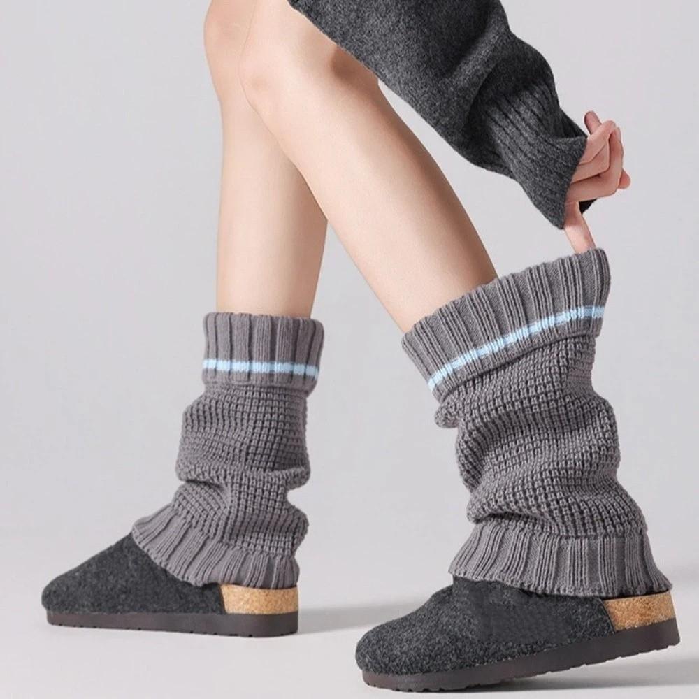 Cute Harajuku Y2K Leg Warmers Stripe Pile Socks Knitted Leg Cover Lolita JK Leggings Sleeve Long Tube Stockings Women