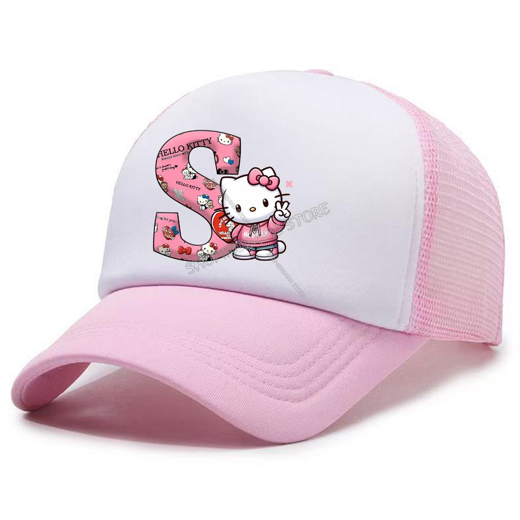 Hello Kitty Baseball Cap for Kids Adult Cartoon Letter Mesh Cap Kawaii Peaked Hat Pink Summer Cap Girls Woman Accessories Gift