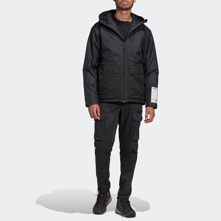 adidas Однотонная стеганая куртка с капюшоном мужская черная GL7401