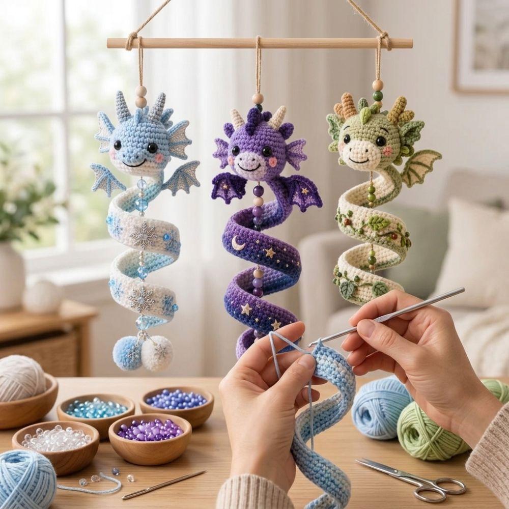 Handmade DIY Dragon Spiral Pendant Set 3D Figure Cartoon Dragon Art Ornament Bedroom Use
