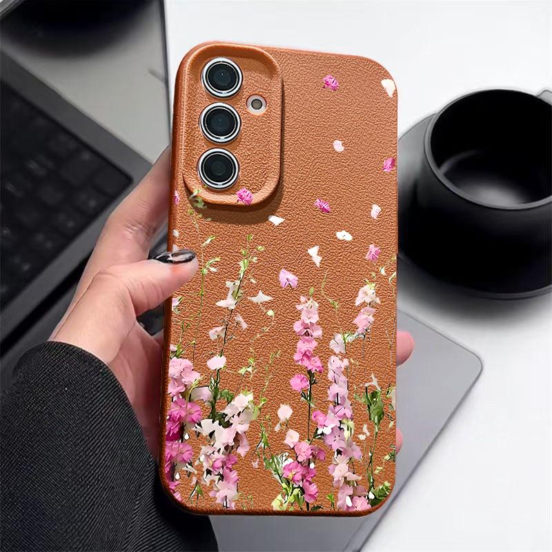 Чехол с цветочным узором для Samsung S26 S25 Ultra S24 FE S23 Plus S22 S21 A15 A16 A17 A35 A36 A37 A54 A55 A56 A57 5G Мягкая крышка с текстурой кожи