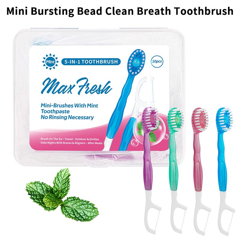 10 шт./коробка Портативная зубная щетка 5-в-1 Зубная нить Зубочистка Для чистки полости рта Одноразовая зубная щетка Для взрослых в деловых поездках