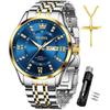OLEVS Men's Diamond Watch Business Dress Watch Waterproof Luminous Golden Big Dial Quartz Analog with Date Calendar and Stainless Steel Band