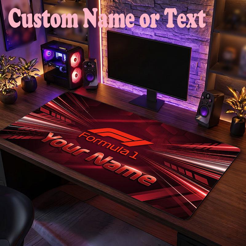 F1 Customized Name Text Mouse Pad, Large Desk Mouse Mat Personalized Home Office Present