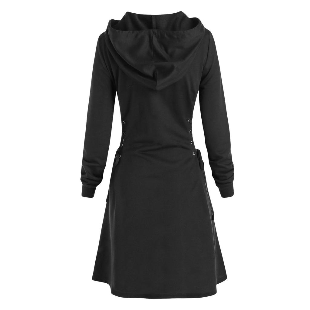 Women's Hooded Casual Fashion Hoodie Dress Long Sleeved Solid Color Dress