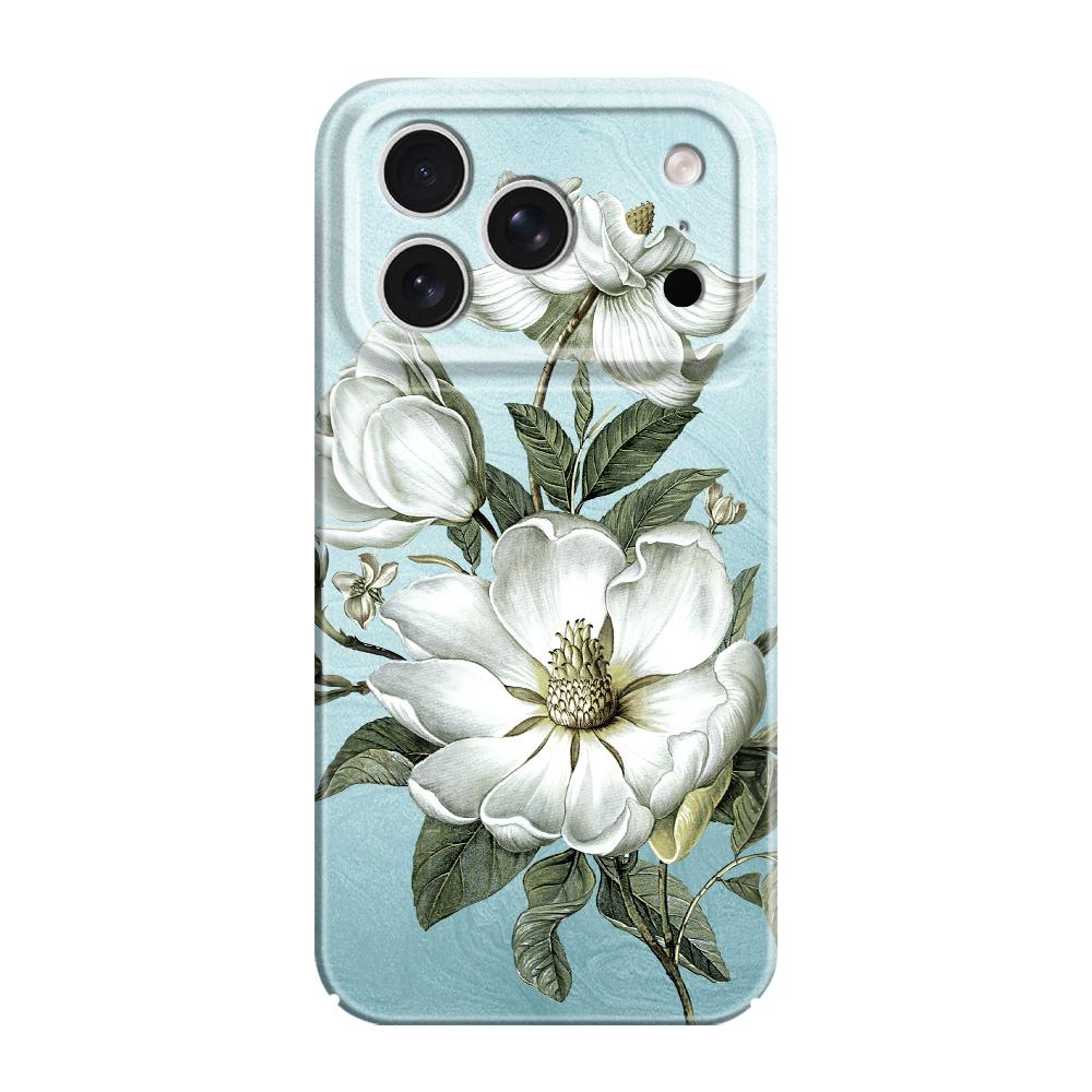 Роскошный чехол для телефона с магнолиями для iPhone 17 Air 16 16E 15 14 Plus Pro Max Пленка Жесткая Крышка