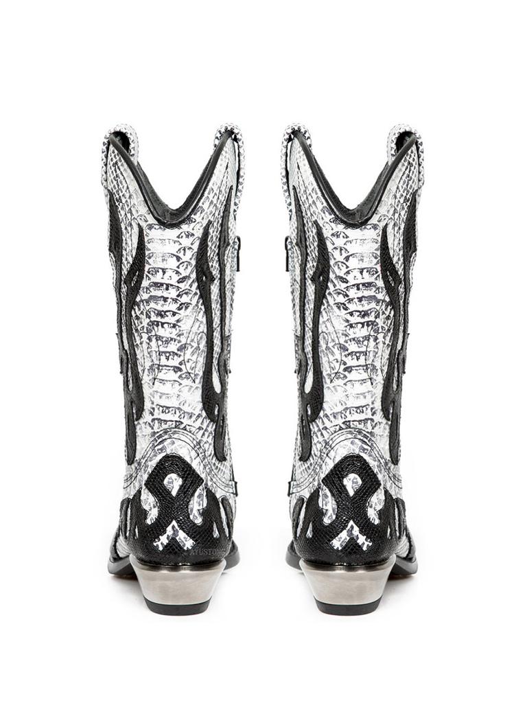 Вышитые двухцветные ботфорты до колена Модные остроносые на толстом каблуке Рыцарские ботильоны Большого размера Мужские ботинки Женские боты