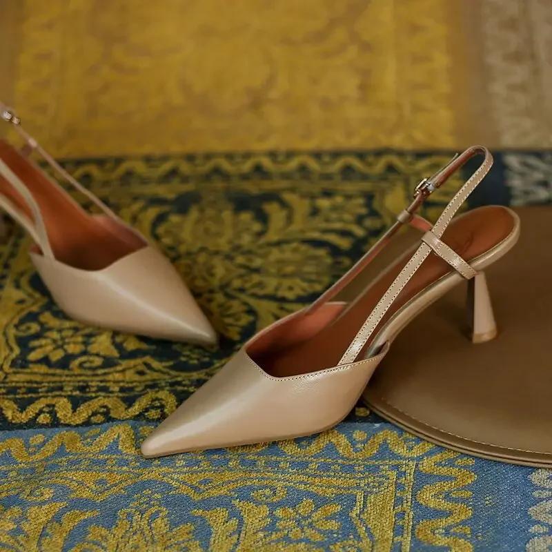 Туфли для женщин 2024 года, остроносые туфли с открытой пяткой, женские туфли на высоком каблуке, летние модные туфли-лодочки, туфли без застежек на неглубоких каблуках, женские босоножки для вечеринок