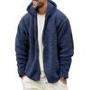Men Fall Winter Coat Thick Plush Hooded Long Sleeve Zipper Closure Loose Cardigan Warm Cold Resistant Solid Color Soft Pockets Mid Length Men Jacket