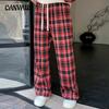Весна и осень женские брюки больших размеров с эластичной резинкой на талии в клетку прямые брюки свободные широкие брюки