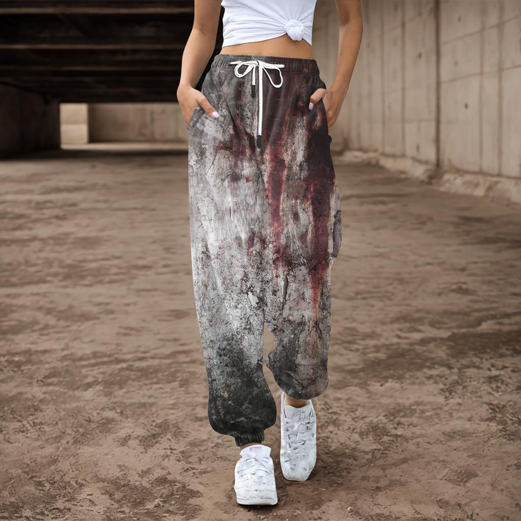 Женские спортивные штаны, мешковатые, с высокой талией, большие размеры, спортивные штаны с карманами, напечатанные брюки, брюки для женщин