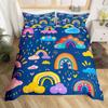 Rainbow Comforter Cover Watercolor Hand Drawn Duvet Cover Cartoon Raindrop Kawaii Bedding Set Girl Crown Love Hearts Quilt Cover