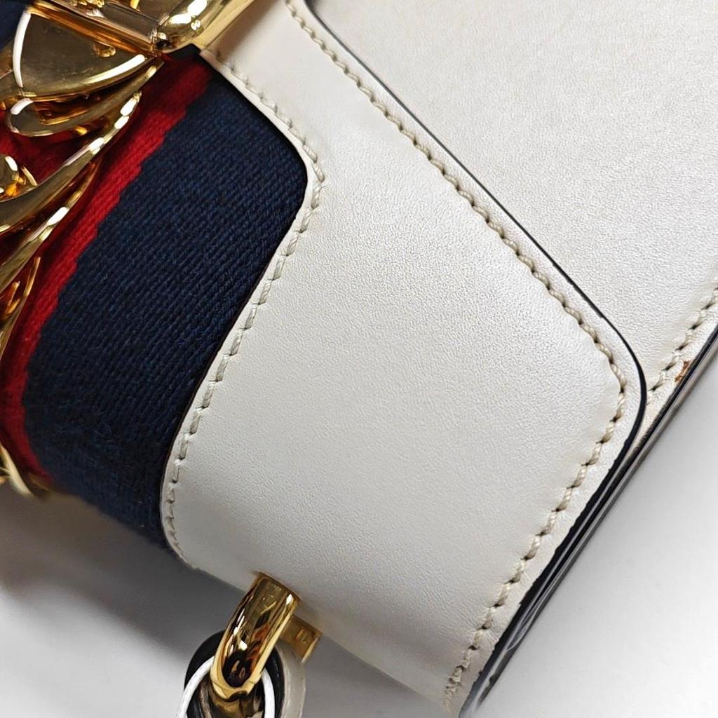 [Pre-Owned] Sylvie Gold Buckle Striped Web Leather Mini Tote Shoulder Crossbody Bag - Very Good #18NBE97