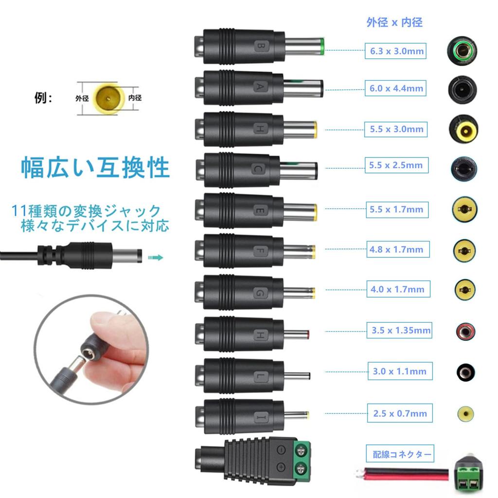 General Purpose 12V 3A AC Adapter DC12V Power Supply Compatible with 1A 2A 3A 11 Types Conversion Jack For Powering LED Strip Surveillance Cameras and