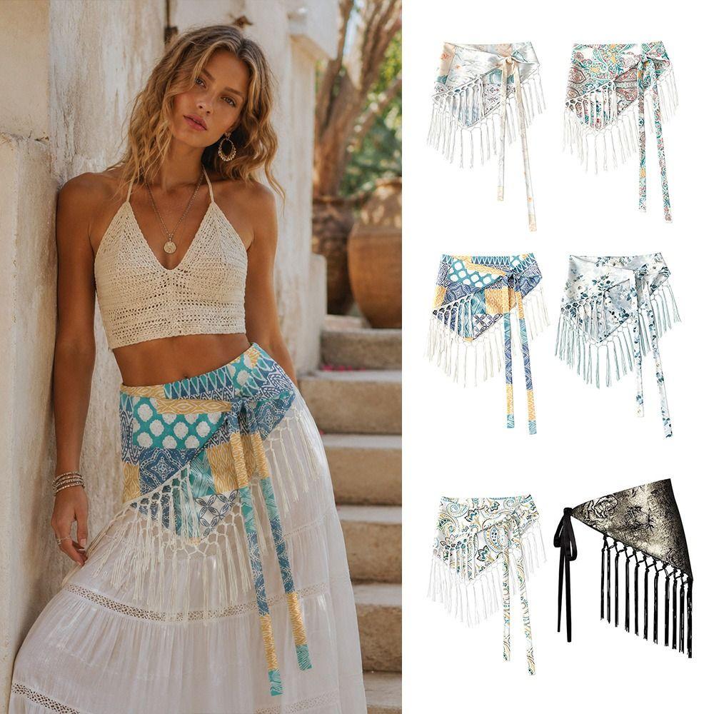 Tassels Fringe Waist Belt Embroidery Floral Triangular Belt Triangle Waistband Dress Jeans Decor