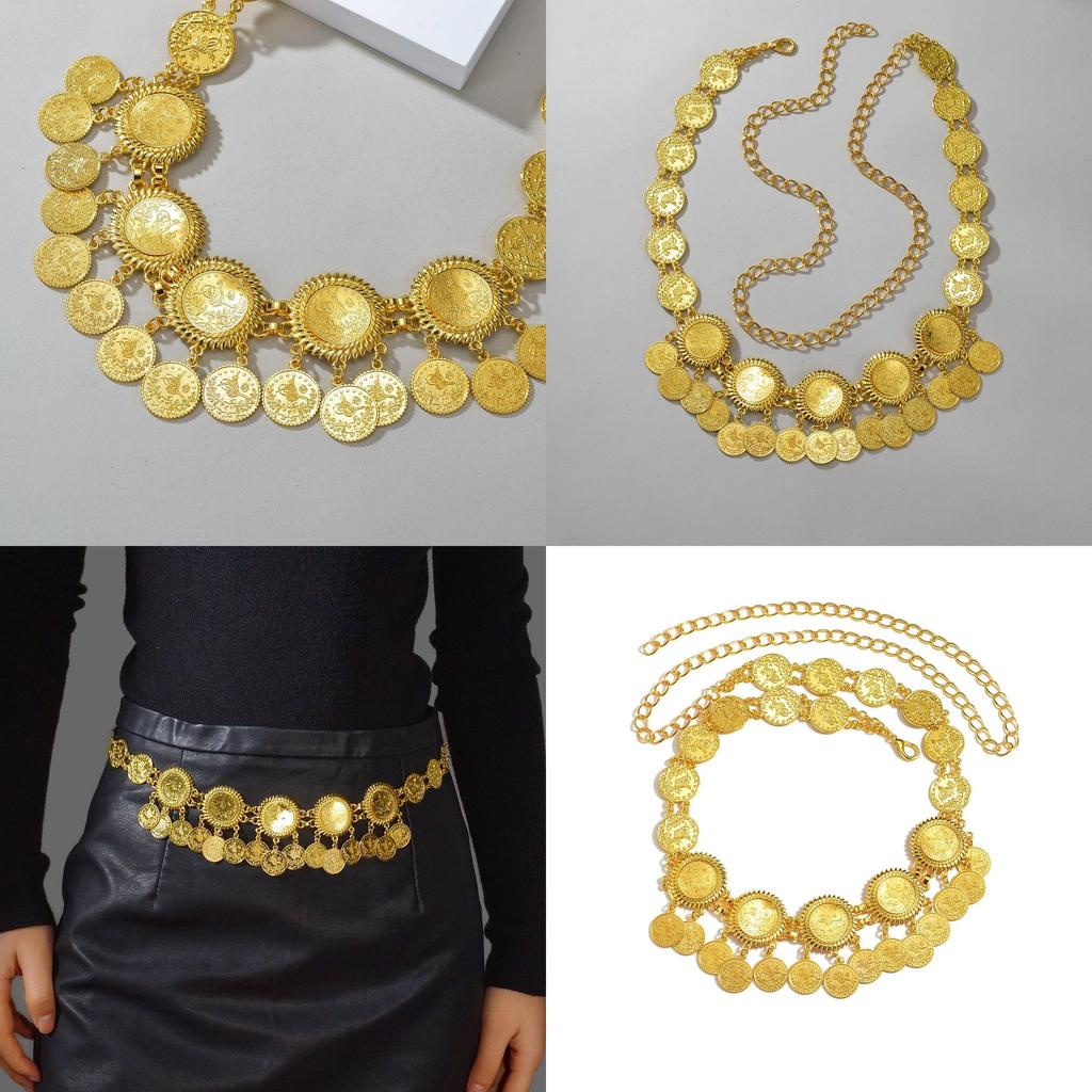 Gold Metal Coin Tassel Waist Chain For Women With Exotic Style Summer Jewelry
