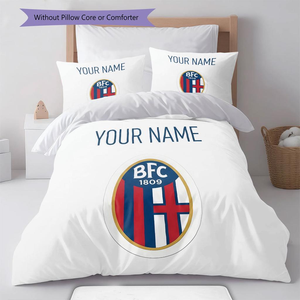 Custom Name,Bologna FC Pattern Bedding Home Decoration Birthday Gift ( 1 duvet cover + 2 pillowcase, without core),fan merchandise.