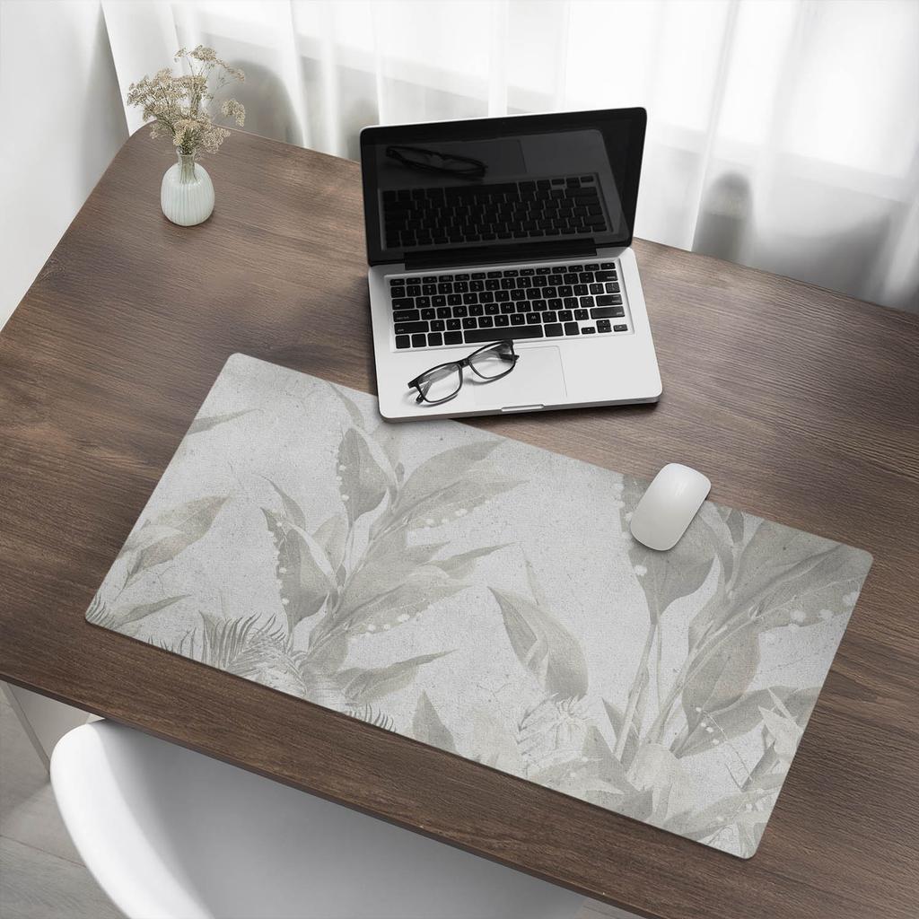 Modern Protective Keyboard Mat Subtle Retro Leaves 90x45 cm