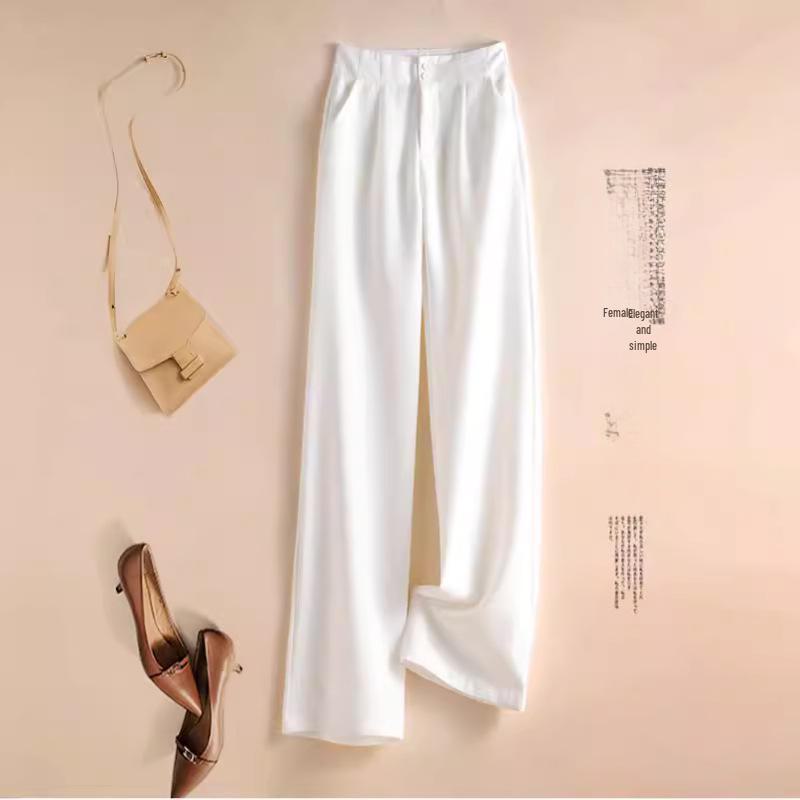 Женские летние брюки 2024 года с высокой талией и широкими штанинами из драпировки: Повседневные прямые брюки, закрывающие бедра