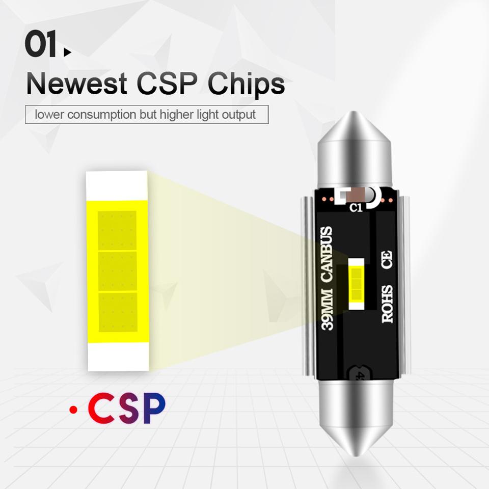 1x Светодиодная лампа C5W 1860 CSP для автомобиля, 31 мм, 36 мм, 39 мм, 41 мм, Festoon, лампа для чтения, салонный плафон, лампа багажника, 6000K, DC12V