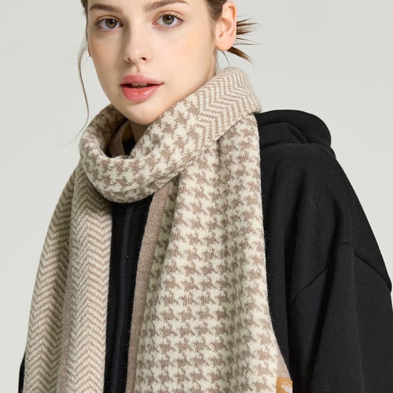 RECLOW RECLOW Two-Way Houndstooth Muffler Beige