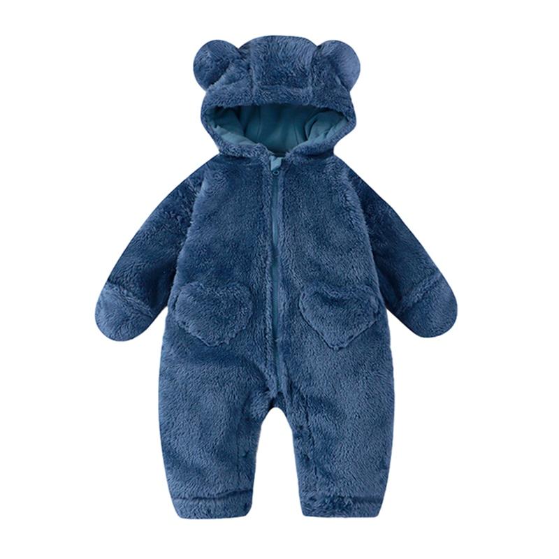 Infant Baby Hooded Romper Plush Jumpsuit
