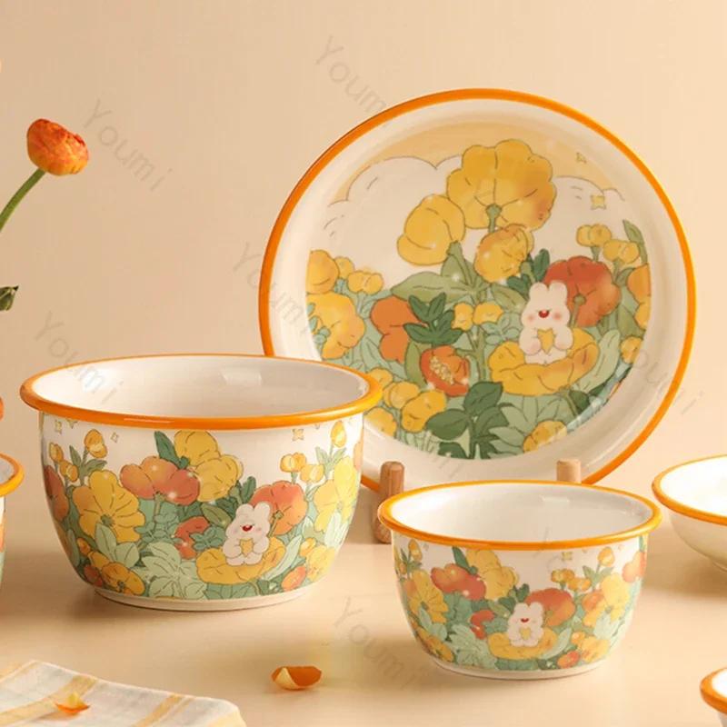 Creative Cartoon Ceramic Plate Sweet Cute Afternoon Tea Dessert Plates Home Breakfast Yogurt Oatmeal Bowl Delicious Ramen Bowls