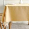 Solid Color Cotton Linen Tablecloth Lace Hanging Tassel Edge Breathable Wear-resistant Versatile Cover Dining Table Coffee Table