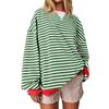 Women's Oversized Striped Color Blocking Long Sleeved Round Neck Sports Shirt Casual Loose Fitting Pullover Shirt Top