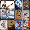 Military Pinup Girls Metal Tin Signs Vintage Plaque Plate Retro Wall Art Poster for Home Cafe Bars Pubs Iron Painting Decoration