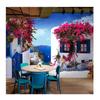 3D Мурал Средиземноморская Улица Вид Моря Обои Расширенное Пространство Фото Обои Кафе Ресторан Цветочные Обои