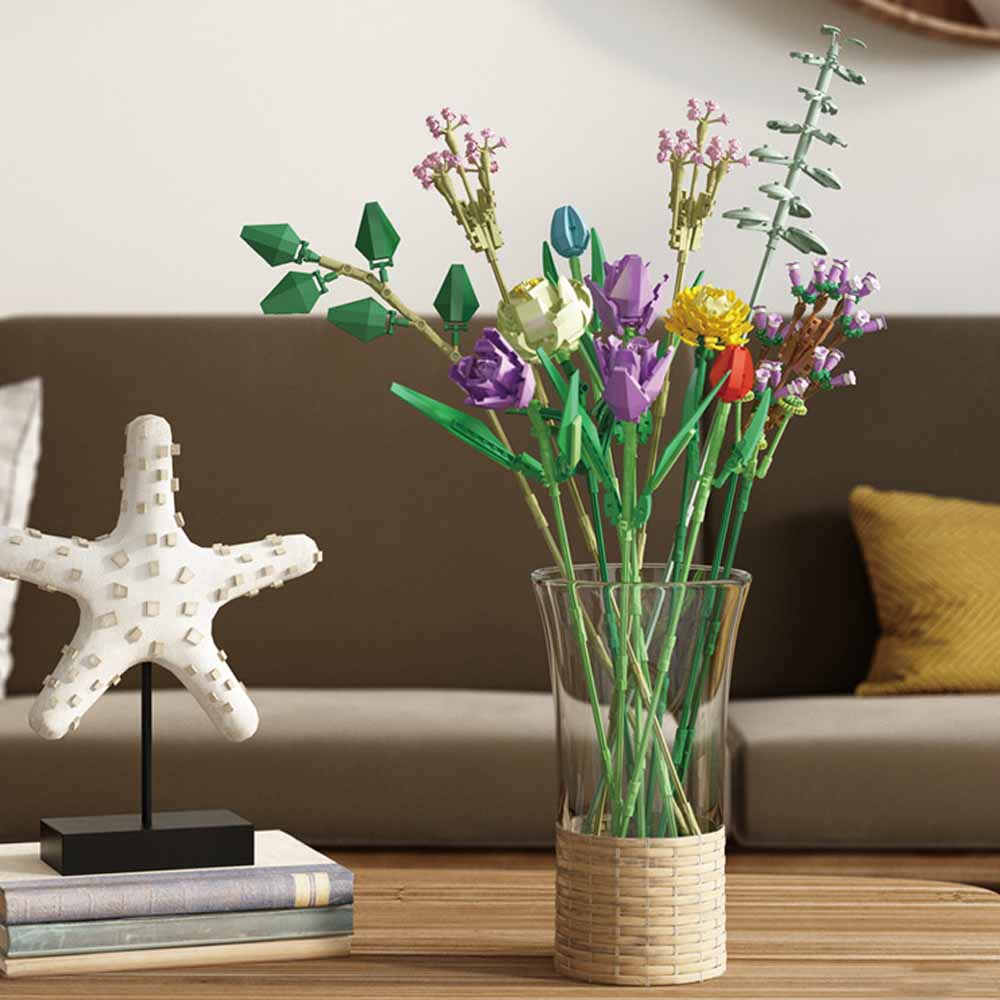 Вечный цветок Романтические розы Букет полевых цветов Кирпичные блоки Искусственный цветок Конструктор Блок Игрушки Детский подарок Строительный блок